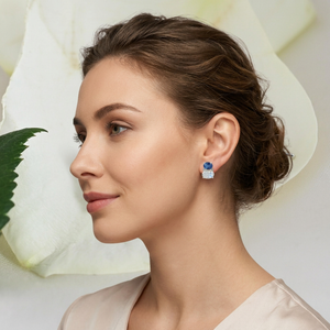 Natural Blue Sapphire Rainbow Moonstone Diamond <b>Stud</b> <b>Earrings</b> 925 Sterling Silver Handmade Fine GemstoneJewelryWholesaleSupplier - Product Image 4