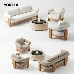 Ensemble <span class=keywords><strong>de</strong></span> canapés d'extérieur en teck massif <span class=keywords><strong>de</strong></span> luxe, meubles <span class=keywords><strong>de</strong></span> patio modulaires modernes et rembourrés - Product Image 5