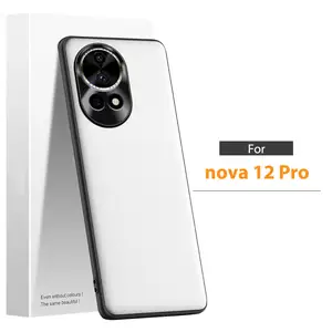 Casing silikon cair untuk Huawei Nova 12 Pro kulit Vegan ponsel tahan benturan timbul kulit Matte terasa bening tahan guncangan SJK364