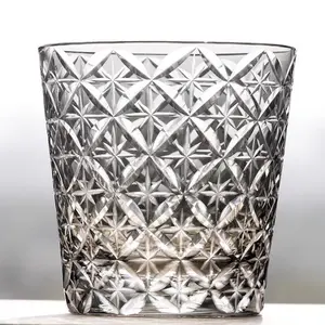 浅灰色水晶玻璃日本江户桐子风格明星威士忌玻璃杯圆形网状威士忌酒杯带礼品盒