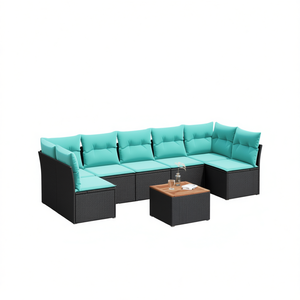 Ensemble de canapés de patio en polyrotin noir avec coussins, mobilier d'extérieur pour 8 personnes, style contemporain, design moderne - Product Image 1