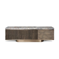Meuble TV de luxe raffiné avec plateau en pierre et plusieurs compartiments à tiroirs pour un espace de vie résidentiel contemporain