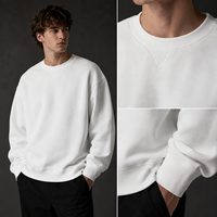 Sweat-shirts à col rond V-Stitch en gros, personnalisables avec logo, unis, vierges, coupe oversize, pull unisexe en molleton bouclette pour hommes et femmes, style streetwear