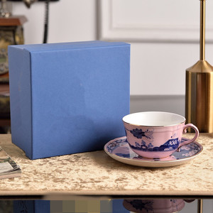 Floral Bone China Eco-Friendly Coffee <b>Cups</b> & <b>Saucers</b> Light Luxury High-End 300ml Gift Box for Afternoon Tea and Business Gifts - Product Image 1