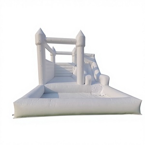 Castillo inflable comercial blanco para fiestas de cumpleaños infantiles al aire libre con tobogán y piscina de pelotas - Product Image 1