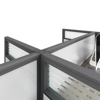 2 Person L Shaped Cubicles Full Board and Half Glass Partition Privacy L-Shaped Workstations Powered Cubicles with Storage