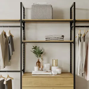 <span class=keywords><strong>Armadio</strong></span> aperto in legno di Teak di alta qualità con sistema di scaffalature modulari in acciaio artigianale - Product Image 5