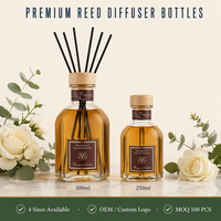Diffuseur de parfum de luxe à étiquette privée, flacon en verre octogonal ou rond, 50 ml, 250 ml, 500 ml, 1000 ml, vide, avec bâtonnets en rotin, logo personnalisé