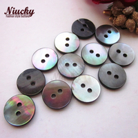 Kancing Kemeja Laut Merk Niucky Berkualitas Tinggi, Dapat Dicuci, Cangkang MOP Hitam Alami Pipih 2 Lubang, Ukuran Kecil 9mm 12.7mm