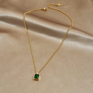 <strong>Wholesale</strong> 18K Gold Plated Stainless Steel Geometric Square Pendant Necklace Lab Grown Emerald CZ <strong>Fashion</strong> <strong>Jewelry</strong> - Product Image 5