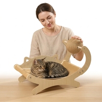 Chaise longue de luxe 3-en-1 en bois pour chat, mini chaise de plage avec griffoir, jouet, balle, hamac surélevé lavable, en carton