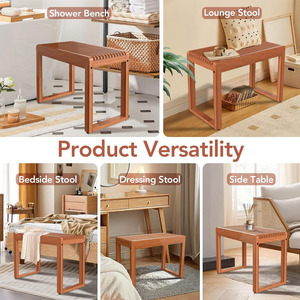 Tabouret de salle de bain en teck, bois massif, 60x29x43cm, banc de douche antidérapant, siège de drainage pour baignoire et spa - Product Image 4