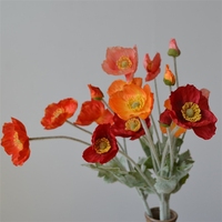 Fleurs artificielles de pavot floquées à 4 têtes de haute qualité pour la décoration intérieure, les accessoires de photographie, les mariages et les jardins