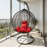 Fauteuil suspendu œuf personnalisé en rotin PE noir avec support, pour jardin et terrasse