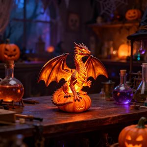 Halloween <b>Dragon</b> Pumpkin Statue Lamp Battery Powered Indoor Decor <b>Light</b> Gothic Fantasy Halloween Decoration - Product Image 2