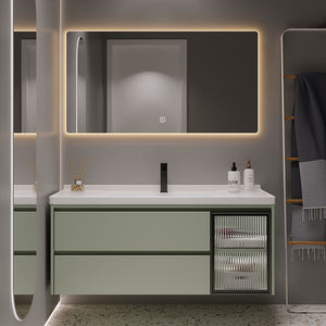 Armoire de toilette murale flottante blanche avec miroir intelligent, meuble de toilette à suspendre pour lavabo - Product Image 1