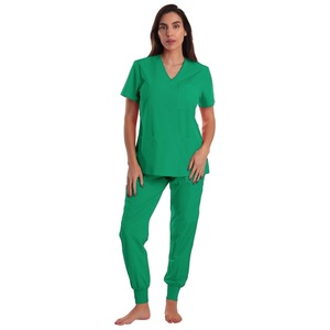 Women's V-neck Short Sleeve Scrub <b>Set</b> Moisture Wicking Knitted Hospital Uniforms For <b>Doctors</b> Nurses Split Design Comfortable - Product Image 2