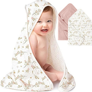 Tessuto di <span class=keywords><strong>cotone</strong></span> mussola tinta unita bambino asciugamano da bagno con cappuccio per bambini <span class=keywords><strong>accappatoio</strong></span> 76*76cm - Product Image 6