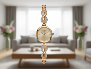 Orologio da Donna Placcato Oro con Diamanti e Cinturino in Lega, Elegante Segnatempo alla Moda - Product Image 2