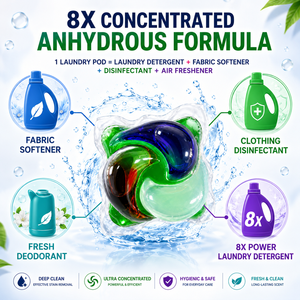 8X Capsules de lessive concentrées sans eau, nettoyage en profondeur, antibactériennes, adoucissantes, jetables pour machine à laver automatique, parfum naturel - Product Image 1
