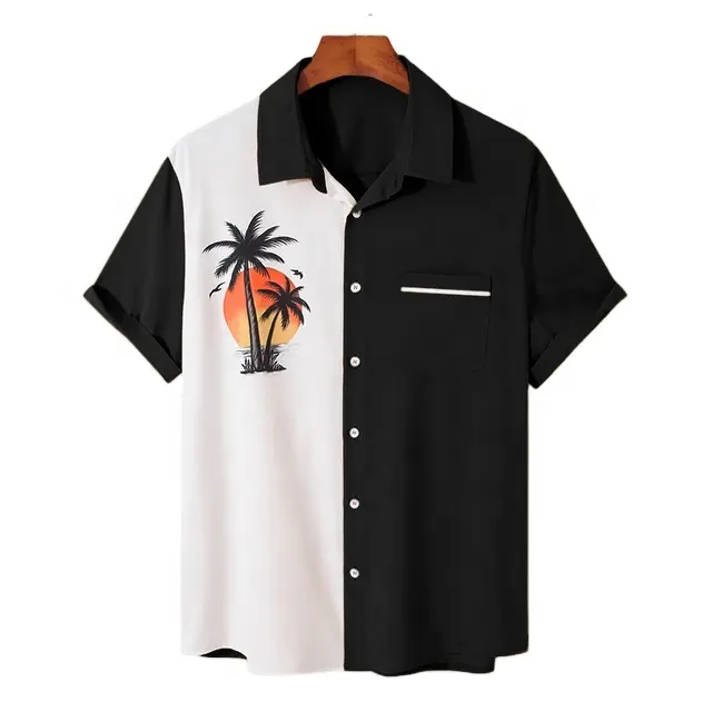 Men Custom Logo wholesale Digital printed Button Down casual short sleeve high street printing Designer Shirt