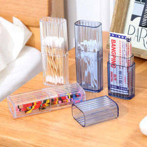 Portable Cotton Swab Storage Box With Lid Multi Functional Organizer For Jewelry <b>Toothpicks</b> Transparent Blue And White - Product Image 1