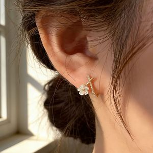 Camellia <b>Huggie</b> Earrings Flower Shape 925 <b>Silver</b> Bezel Setting Party Fashion Stud Earrings - Product Image 3