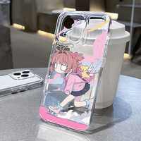Étui de téléphone charmant avec motif de dessin animé Cardcaptor Sakura pour 15 Pro Max/14/13/12/11, étui transparent souple et mignon, protection à 360 degrés