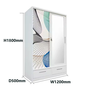 モダンスタイル家具 引き出し付き ダブルスライドドアキャビネット メタルワードローブ クローゼット リビングルームまたは寝室用 - Product Image 4