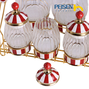 Juego <span class=keywords><strong>de</strong></span> Tarros <span class=keywords><strong>de</strong></span> Especias Herméticos con Rayas Rojas y Blancas Mediterráneas, con Tapas <span class=keywords><strong>de</strong></span> Cerámica Impresas <span class=keywords><strong>para</strong></span> Regalos, Juego <span class=keywords><strong>de</strong></span> 7 Piezas <span class=keywords><strong>para</strong></span> Almacenamiento <span class=keywords><strong>de</strong></span> Cocina - Product Image 3