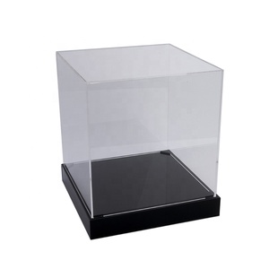 Hoge Transparant Acryl Display Doos Met Zwarte Basis Clear Plastic Opbergdoos Fabrikant