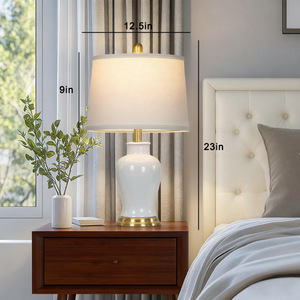 Lámpara de mesa de cerámica Jingdezhen E27 con LED, pantalla blanca y control de interruptor para dormitorio y sala de estar - Product Image 4