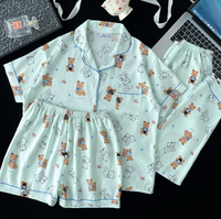 Pyjama populaire en coton nuage pour femme, ensemble trois pièces à col ouvert, pull, short et pantalon long, tenue d'intérieur pour femme