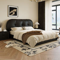 Lit rembourré style French Toast, noir, en cuir Panna de luxe, avec rangement, cadre de lit moderne, lit double pour petit espace, appartement