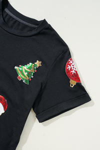 Dear-Lover T-Shirt da <span class=keywords><strong>Donna</strong></span> all'Ingrosso, Nera Casual a Maniche Corte con Paillettes e Grafica <span class=keywords><strong>Natalizia</strong></span>, Girocollo - Product Image 4