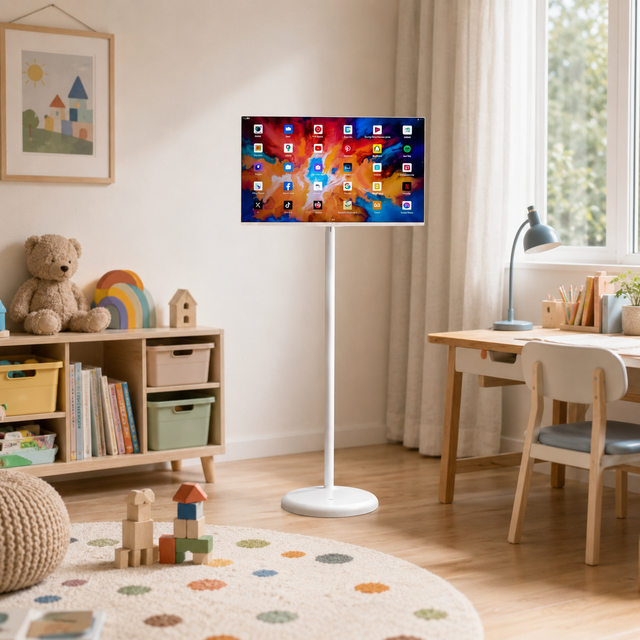 24 27 32 Inch Mobile Smart Screen Android Touch TV Portable Rolling Display for Home Office Video Meeting