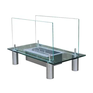 शीर्ष गुणवत्ता गर्म बिक्री 2 साइड ग्लास टेबल इथेनॉल चिमनी के साथ इथेनॉल बर्नर