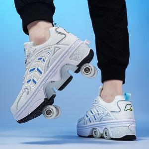 Helios Transformable Roller Skates Double Row White Anti Slippery Sporty Skateboarding Shoes For Kids Teens - Product Image 1