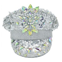 Casquette de Capitaine à Paillettes et Strass pour Festival, Anniversaire, Burning Man, Rave – Accessoire de Costume et Coiffe EDM – Vente Directe Usine