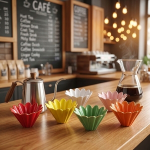 Filtre à café en céramique cannelé personnalisé en gros - Tasse filtrante à bord doré motif floral pour <span class=keywords><strong>barista</strong></span> de café et HoReCa en gros - Product Image 1