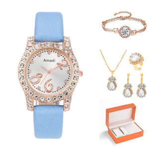 Ensemble Montre et Bijoux Goutte d'Eau Décontracté pour Femme Amadi, Cadran Numérique Créatif Exquis, Mouvement à Quartz, Bracelet en Alliage 16mm pour Étudiantes - Product Image 1