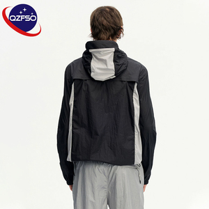 QZFSO Custom Streetwear <b>Lightweight</b> Mesh Zip up Windbreaker Breathable Quick-dry Polyester Sun Protection <b>Jacket</b> With Hood - Product Image 3