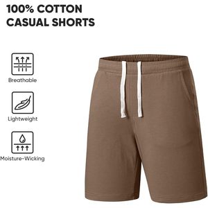 FOXA Men's 100% Cotton Shorts 9 Inch <b>Elastic</b> Waist Drawstring Lightweight Workout Lounge Beach Jersey Sweat Shorts - Product Image 6