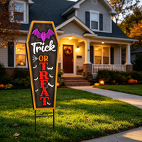 Letrero con Forma de Ataúd con Luces LED Solares, Decoración de Jardín para Halloween