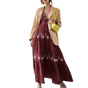 Vestido estético de playa 2000S Mujeres Flor Bordado Correa de espagueti Sin mangas Vestidos sin espalda Vestidos de fiesta bohemios - Product Image 5