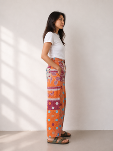 Pantalón Vintage Kantha de 2 Capas con Bolsillos Laterales en Tela Kantha, Corte Holgado, Cintura Media, Cierre Frontal con Botones y Cremallera, Verano - Product Image 4