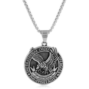 Collier pendentif Aigles des Philippines de l'Ordre Fraternel des Aigles, chaîne ronde en acier inoxydable doré 3,0*60 cm - Product Image 4