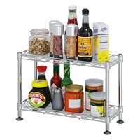 Étagère de rangement en fil métallique à 2 niveaux pour comptoir, mini-étagère de cuisine DIY avec tapis en PP sur table