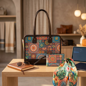 Custom Luxury Vintage Executive Laptop Tote Bag Jaipur Jacquard Woven Print Office <b>Handbag</b> Pouch Cotton Trim Women Zipper Travel - Product Image 4