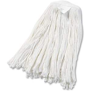 Boardwalk BWK2020REA White Cut-End Rayon Wet <b>Mop</b> Head Rectangle Pattern with Plastic Basket & <b>Mop</b> Handle for <b>Flat</b> Floor Cleaning - Product Image 1